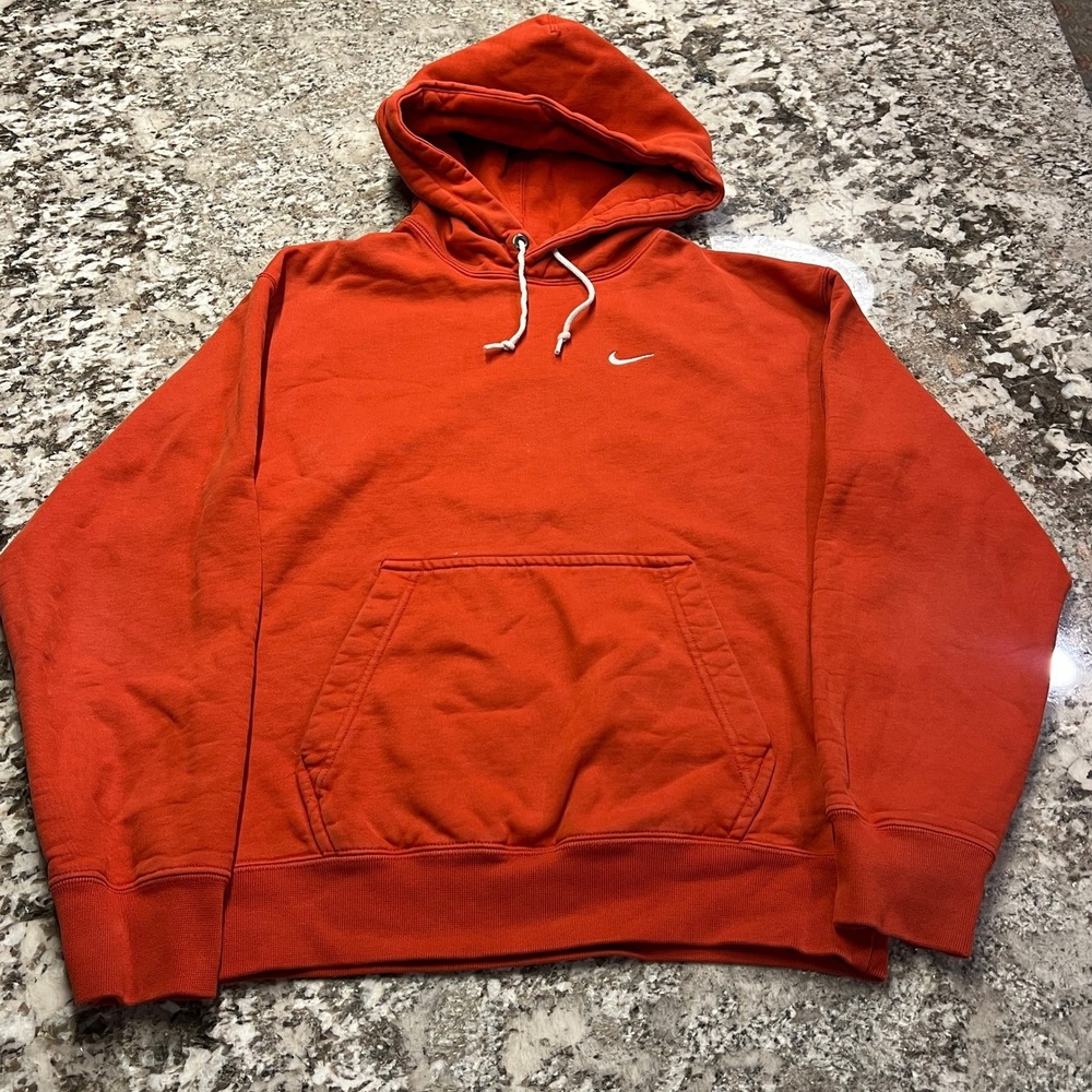 Vintage 1990s Nike Swoosh Hoodie Orange Pullover Mens Medium Sportswear 90s